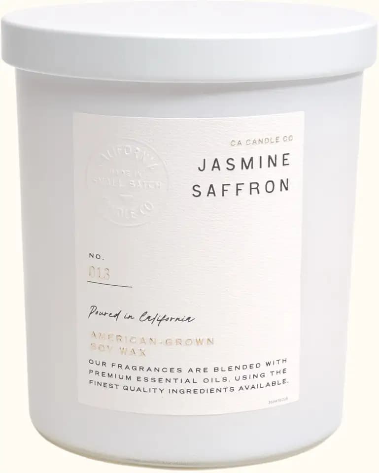 LEOBEN CO – Jasmine Saffron Scented Candle – 9oz, Atelier Collection Design – 50 hr Burn Time – Poured in California Using Vegan Soy Wax and Essential Oils – Made in Small Batches