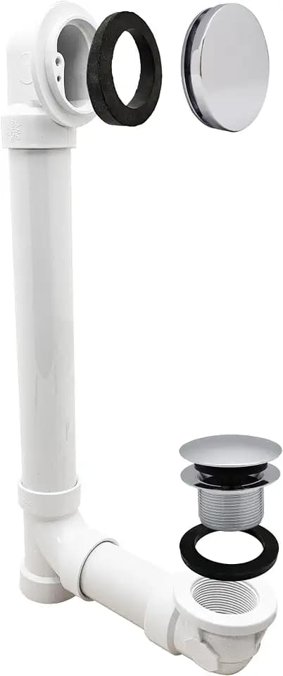 Westbrass 493244H-26 14" Sch. 40 PVC Bath Waste & Overflow Assembly with Illusionary Faceplate and Tip-Toe Drain Plug, Polished Chrome
