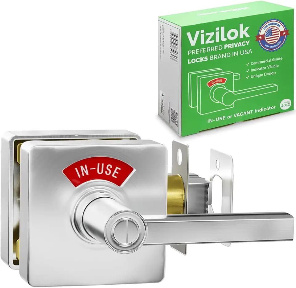 VIZILOK Commercial Door Lock for Bathroom Privacy, Safety, R3FS Square Vacant Occupied Indicator in Satin Chrome, ANSi Grade2, Perfect for Restaurants, Medical Offices, Airbnb, Dorms, Gyms