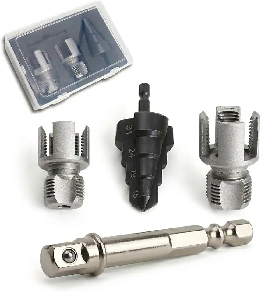 PVC Pipe Threader Kit, Pipe Threading Tool for 1/2" & 3/4" PVC/PPR Plastic Pipe, Internal & External Thread Cutter with Upgraded 6.5cm Anti-Drop Ball Lock Adapter, Step Drill Bit & Storage Case