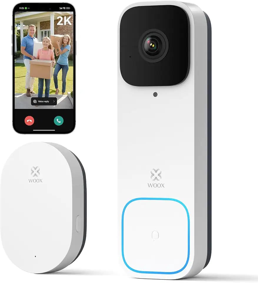 Woox Video Türklingel mit Chime, WLAN Smarte Türklingel mit Kamera Kabellos, Akku, 2K FHD, 170° Ultra-Weitwinkel, Personen- und Paketdetektion, Nachtsicht, 2-Wege-Audio, Kompatibel mit Alexa