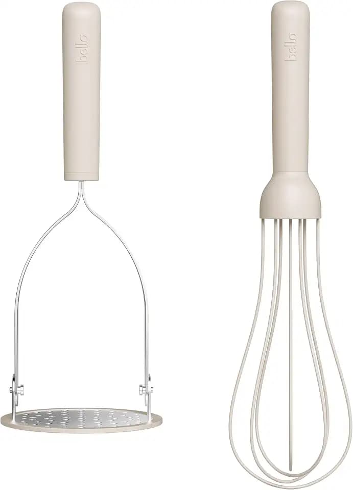 bella 2 Piece Fold Flat, Non-toxic Nonslip Masher and Whisk, Oatmilk