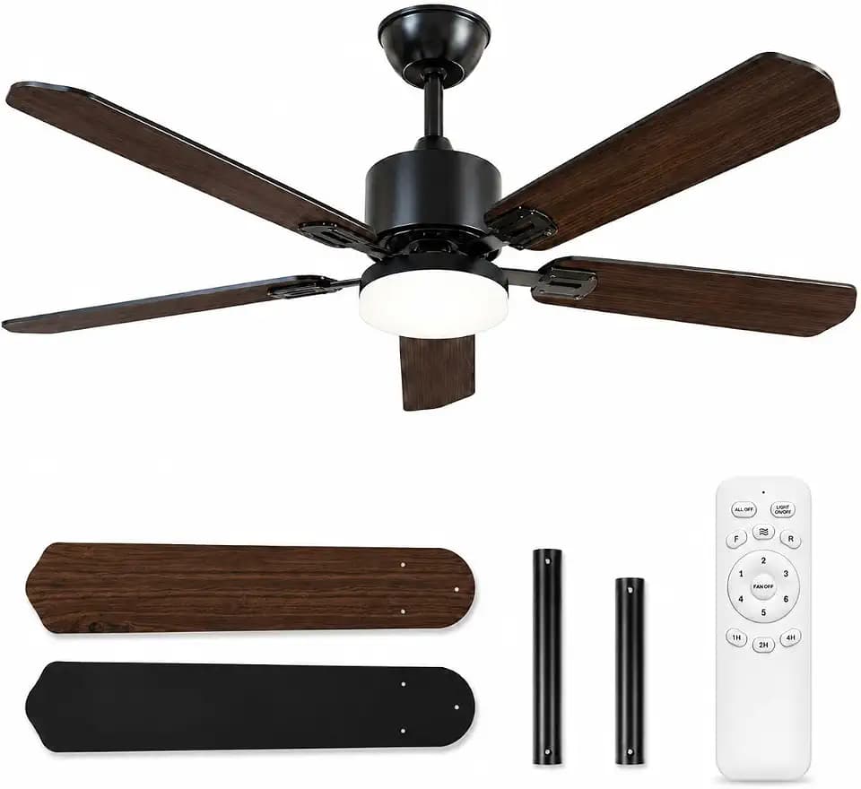 42 Inch Ceiling Fans with Lights and Remote Control, Black