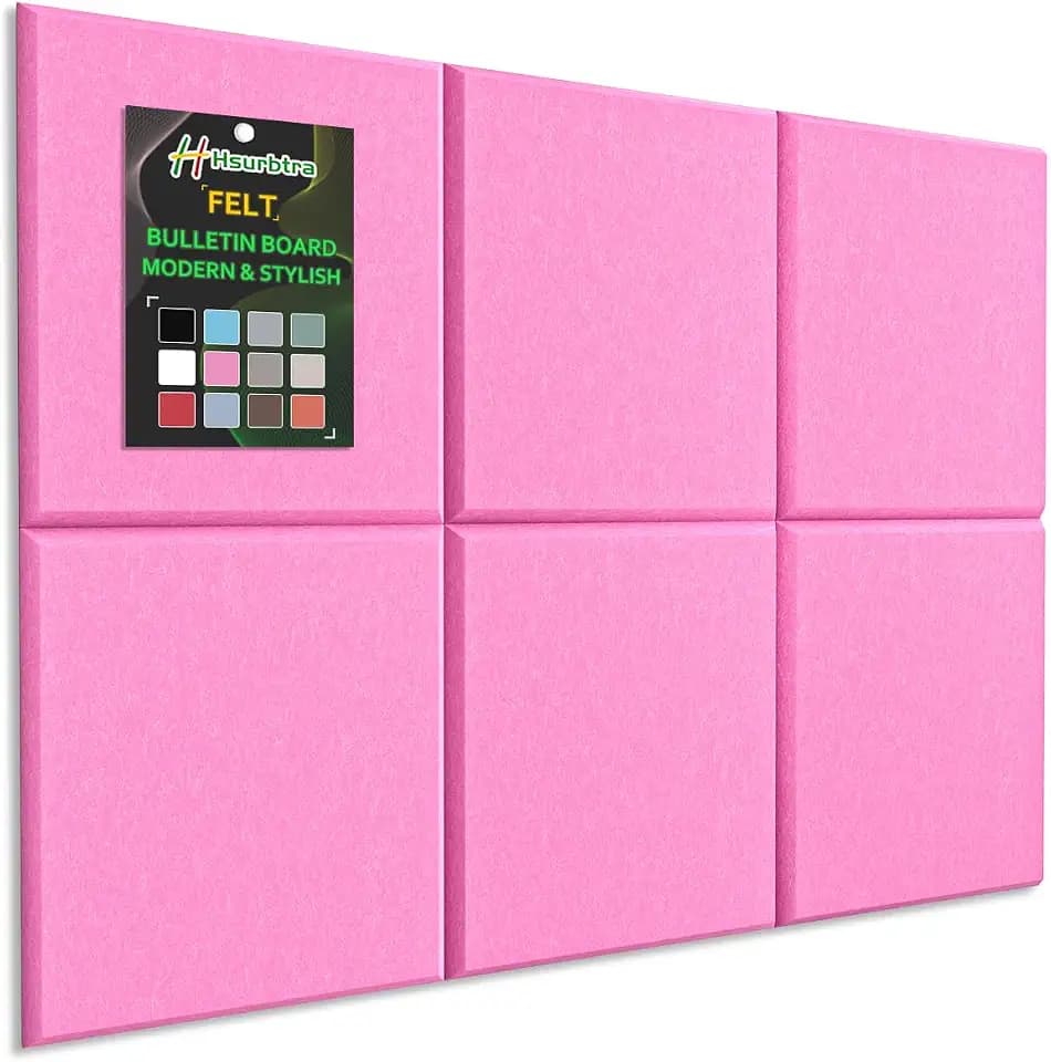Hsurbtra Cork Board for Wall 24 x 18 Inch, 6 Pack Felt Bulletin Notice Board with Pushpins for Office Home School Farmhouse Wall Decor, Pink