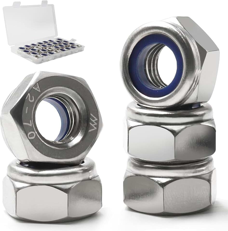M10-1.5 Lock Nut, 30Pcs Stainless Steel Nylock Insert Locking Nut
