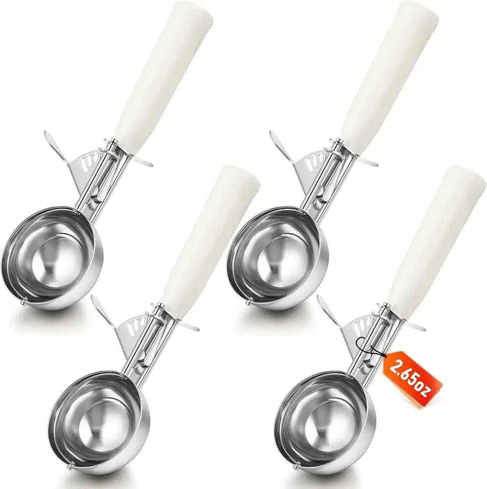 Reallnaive 4 Pcs Ice Cream Scooper with Trigger, 2.65 oz, Ivory