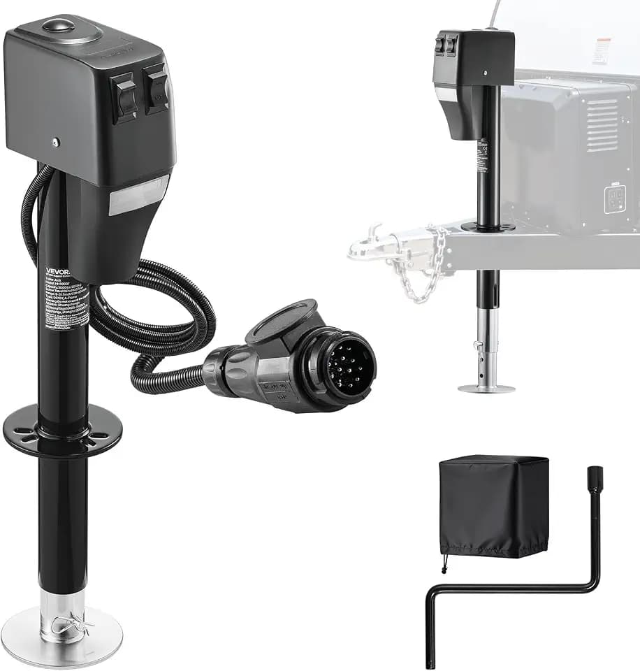 VEVOR Elektrischer Anhängerheber 2268 kg, Elektro Stützfuß 230-686mm Hub, Wohnmobil-Anhängerstütze mit Kurbel, Schutzabdeckung & LED für Wohnwagen, Wohnmobile & Camper, 12 V DC mit Kabelbaum
