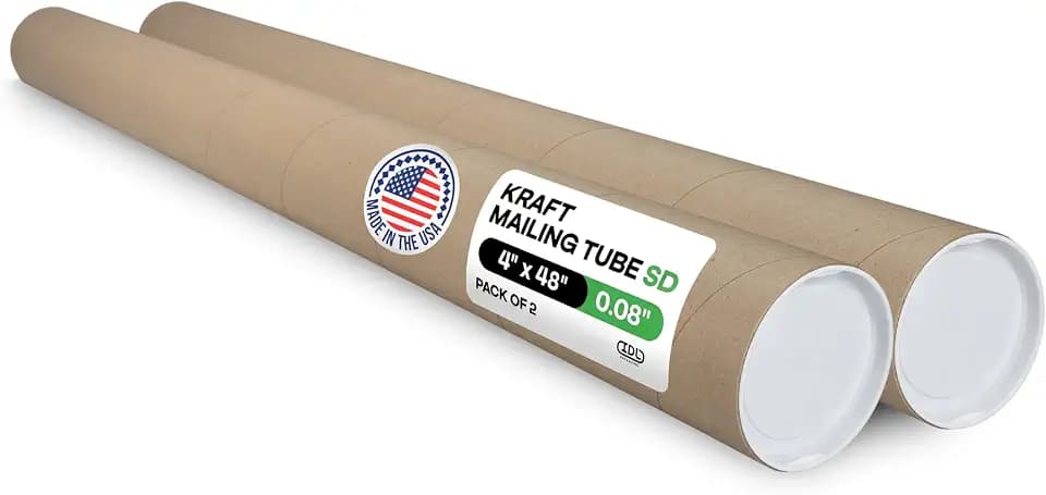 IDL Packaging Cardboard Mailing Tubes, 4" x 48" with Plastic Caps, Pack of 2 - USA-Made USPS Approved Poster Tube for Documents & Blueprints - Reinforced Mailing Cylinders for Shipping & Storage