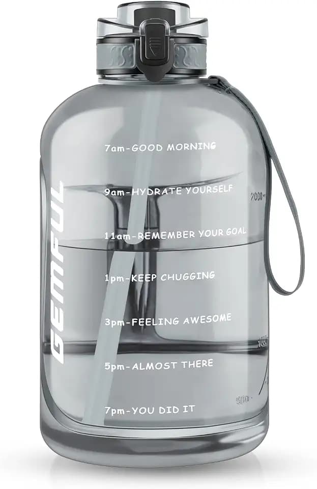 GEMFUL 3L Water Bottle with Measurements & Straw 100oz Leakproof Jug (Grey)