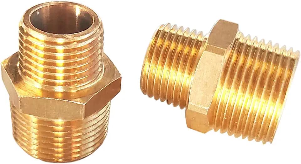 2pcs 3/4" NPT x 1/2" NPT Brass Nipple, 3/4 to 1/2 Adapter Fitting Reducing Solid Hex Nipple, Brass 3/4 Male to 3/2 Male Reducer Pipe Fittings for Extending and Connecting Pipes