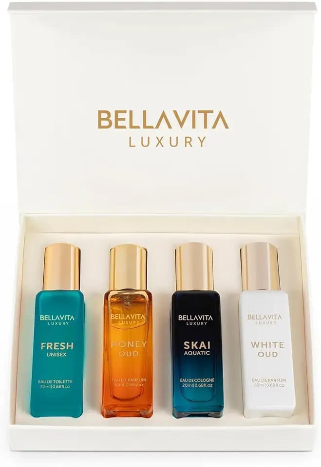 Bellavita Luxury Unisex Perfume Gift Set with Honey & White Oud, Skai, & Fresh | 80ml | Perfume for Men and Women | Honey, Artemisia Lemon, Bergamot, & Sweet Almond Notes