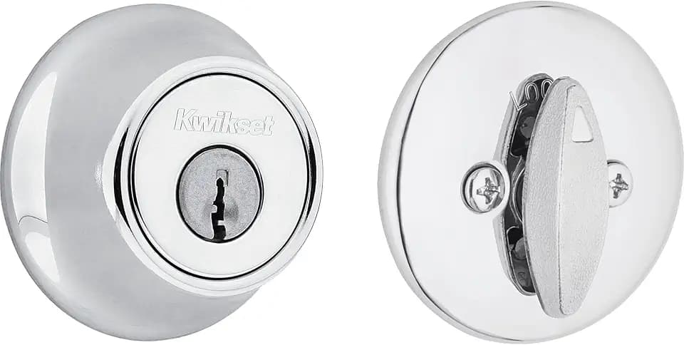 Kwikset 660 Series Deadbolt Lock, Polished Chrome Round Exterior Keyed Front Entry Door, Single Cylinder Dead Bolt