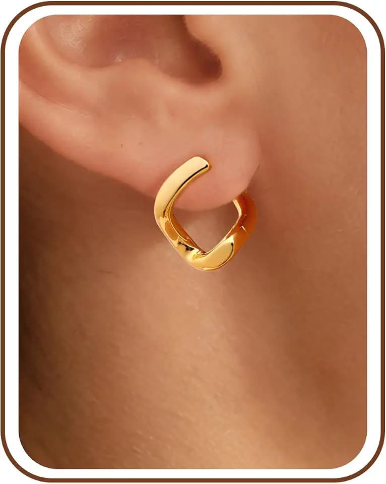 Gacimy Square Hoop Earrings for Women, 14K Gold Plated Geometric Earrings