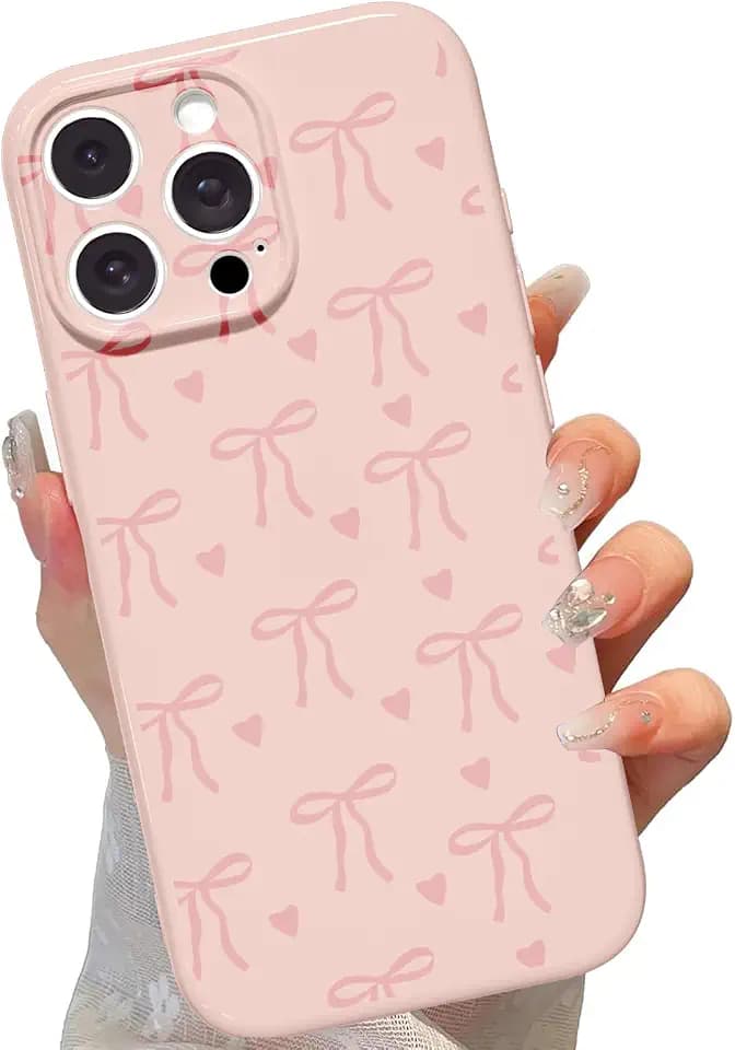 Cute Bow Phone Case for iPhone 11 Pro Max 6.5", Aesthetic Pink Heart Ribbon Bowknot Pattern Print Design Women Girly Case Gloss Camera Protective Cover Soft Slim Silicone Shockproof TPU Funda