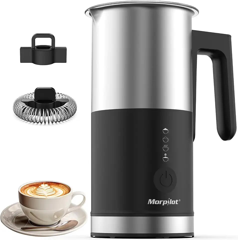 Electric Milk Frother and Steamer, 8.11oz/240ml Milk Steamer and Frother for Latte or Hot Chocolate, BPA Free, 4 Functions, Enjoy Perfect Milk Froth in 2 Min - Black