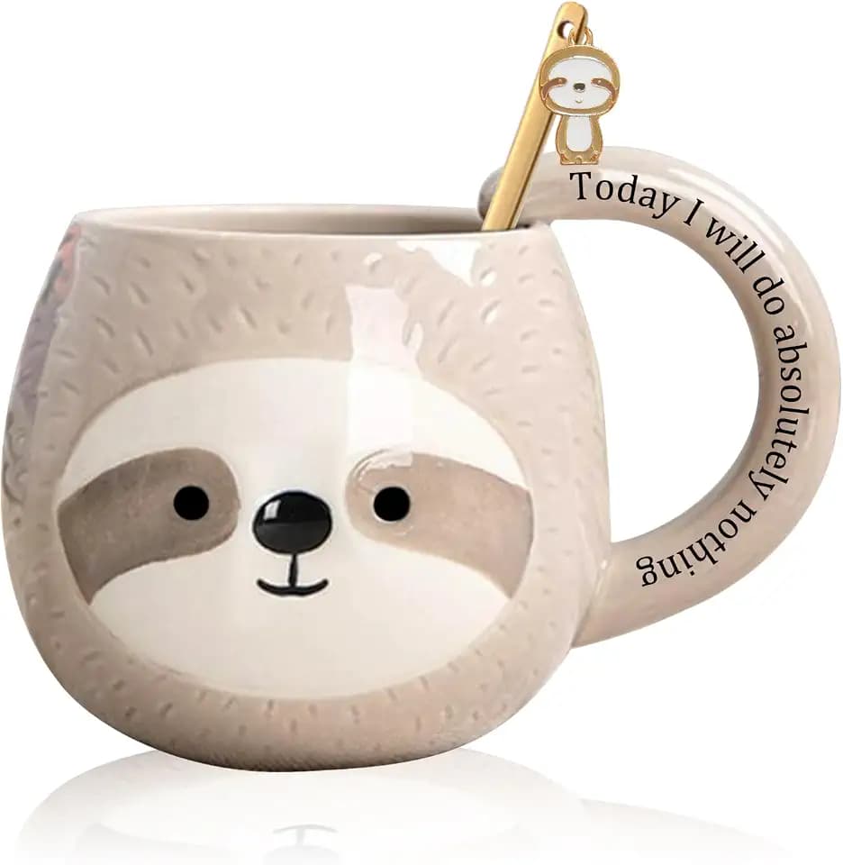 Yalucky Novelty Lazy Coffee Mug, Cute Travel Tea Cup, 3D Cartoon Ceramic Glasses for Sloth Lovers, Funny Gifts for Women Men 330ml