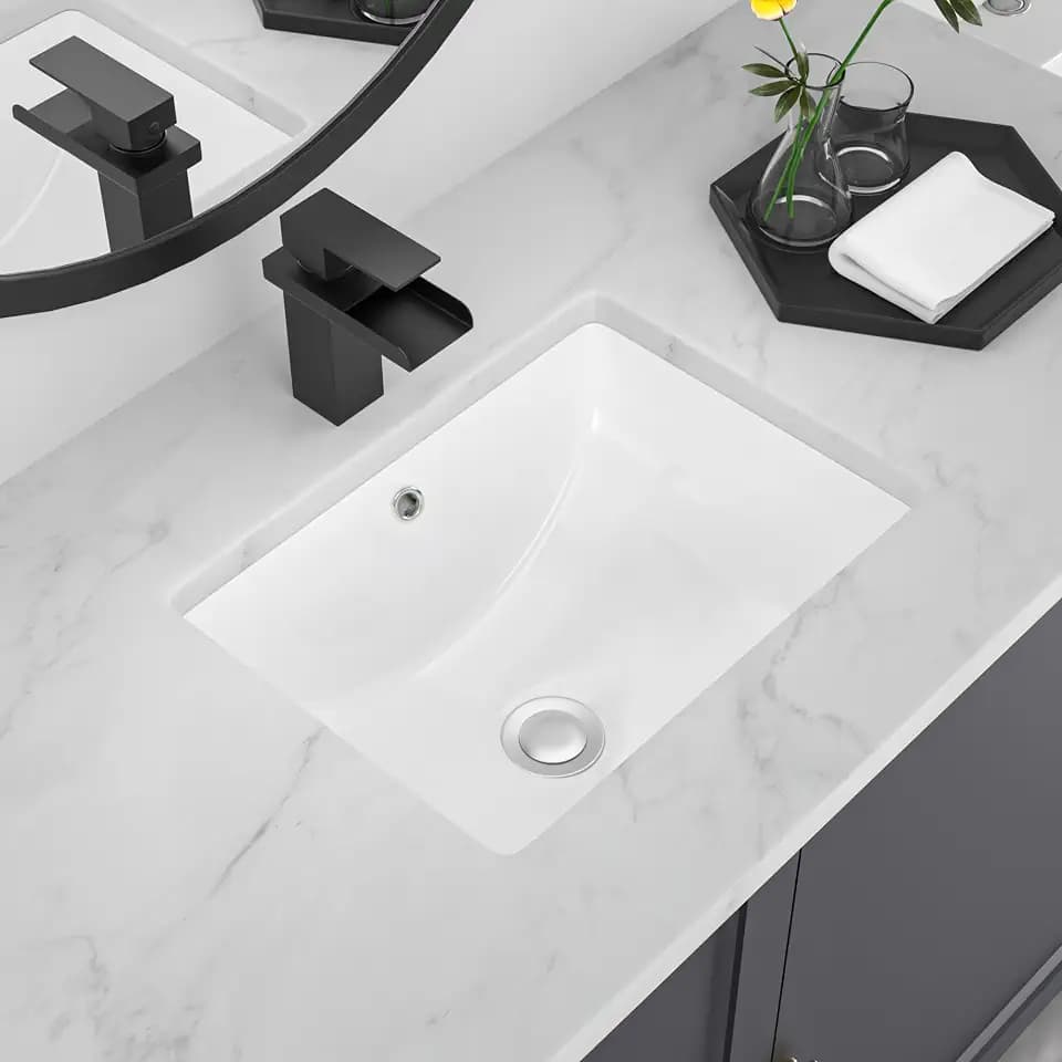 18" x 14" Undermount Bathroom Sink, White Rectangular Basin