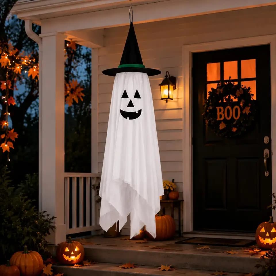 Halloween Decorations Ghost Hanging Ornaments: 39.4 Inch Decor (White)