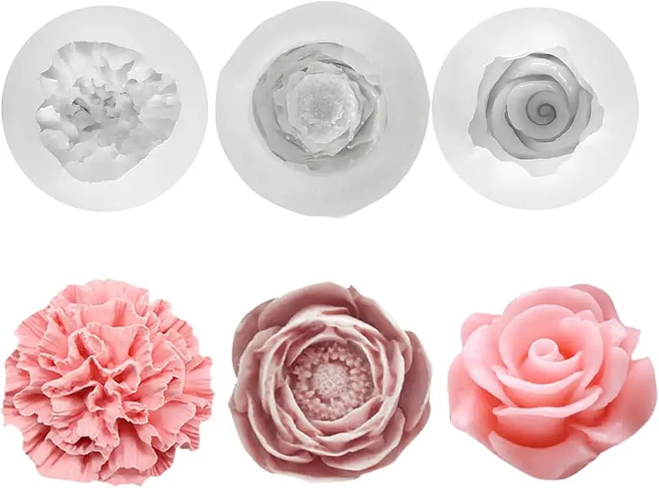 3 Stück Kerzen Formen Silikon Rosen Nelke Pfingstrose Silikonformen Gießformen Frühling Kerzen Kerzenformen zum Gießen Blumen 3D (Blume)
