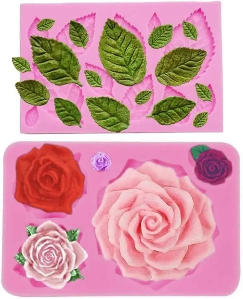 Rose Flower Silicone Molds,Roses Flowers and Leaves Fondant Molds,Leaf Candy Chocolate Molds for Wedding Cake Decoration Sugarcraft Cupcake Topper Polymer Clay Soap Wax Making Crafting Projects