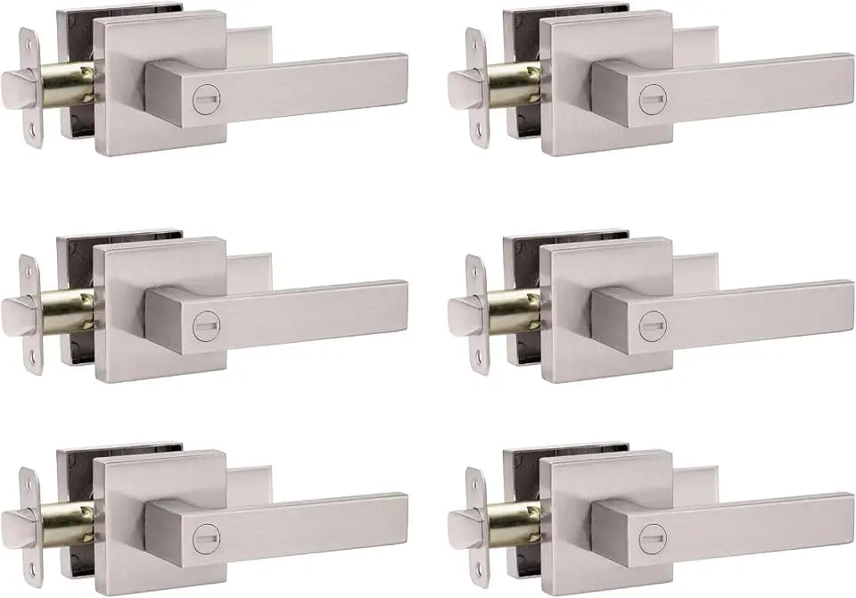 AIKKIL Interior Door Handle Satin Nickel Door Knobs Keyless Levers 6 Pack