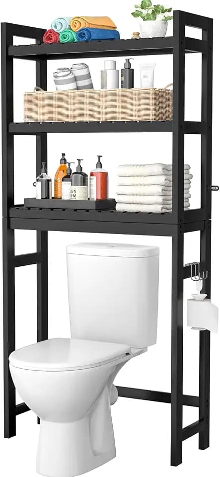 Homykic Over The Toilet Storage, 3-Tier Bamboo Bathroom Shelf, Black