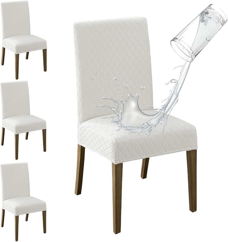 MOSAYT 100% Waterproof Dining Room Chair Covers Set of 4, White