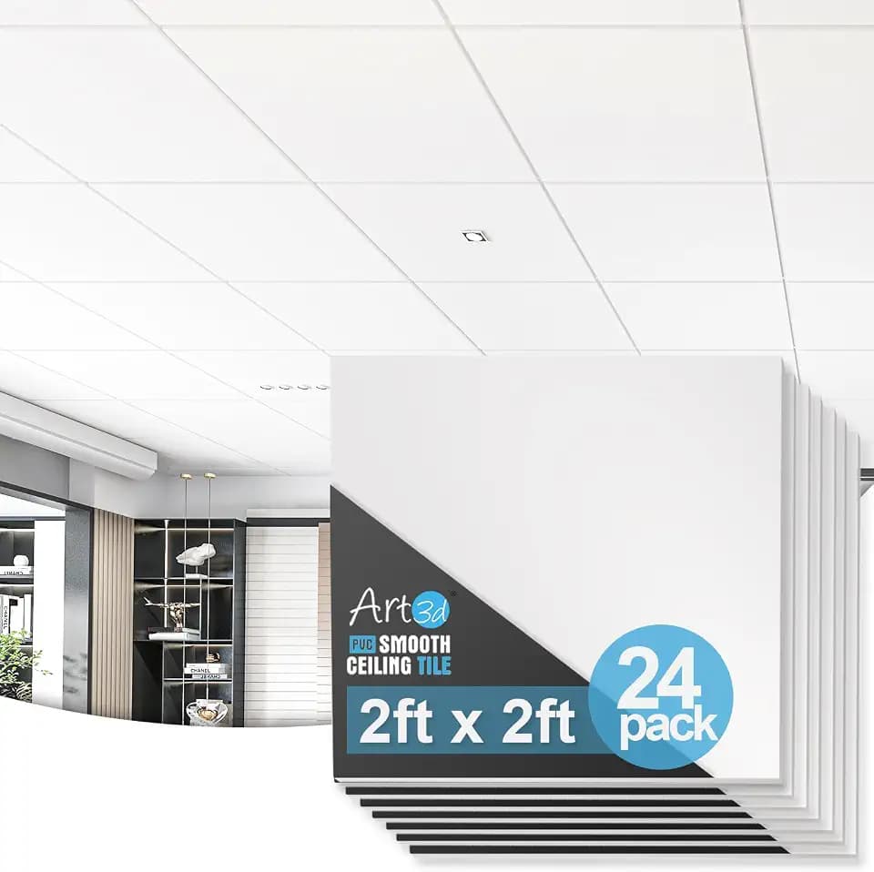 Art3d 24-Pack Smooth Drop Ceiling Tiles, No Sag and Breakage, White