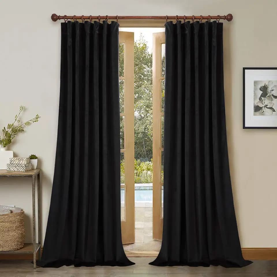 StangH Blackout Black Velvet Curtains for Sliding Door, W62 x L96, 2 Panels