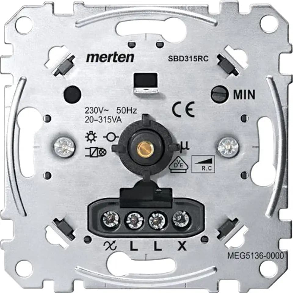 Schneider Electric Merten Dimmschalter, Unterputz Drehdimmer-Einsatz, 20-315W, 230V, Phasenanschnitt, Artikelnummer MEG5136-0000