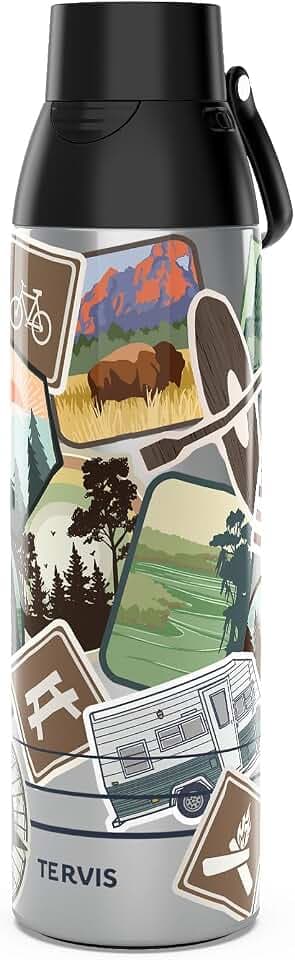 Tervis Venture Water Bottle Camp Stickers Made in USA Double Walled Insulated Tumbler Travel Cup Keeps Drinks Cold & Hot, 26oz, Stainless Steel