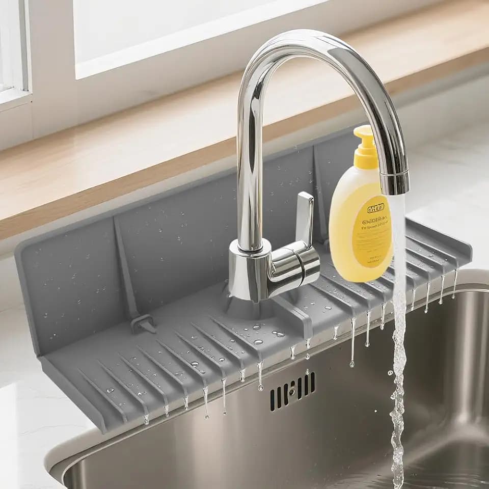 Silicone Faucet Mat for Kitchen Sink - Sink Splash Guard Behind Faucet Grey