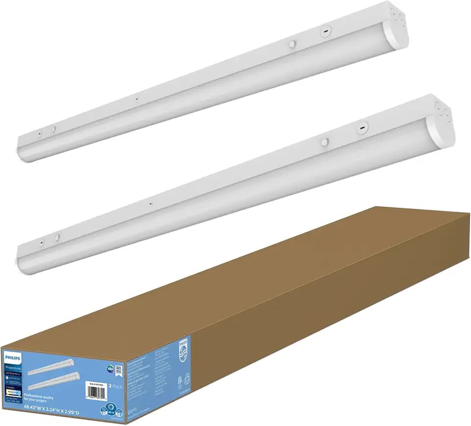 PHILIPS LED 2-Pack 4FT High Brightness Utility Garage Shop Batten Strip Fixture, Hardwired, 3800/4300/5200lm, CCT 3500/4000/5000K, 50,000 Hours, Damp Rated, 120-277V - Basement Ceiling Undercabinet