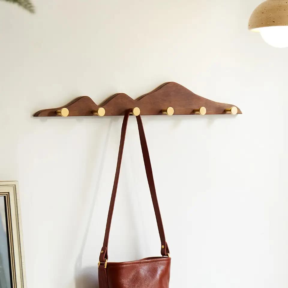 Wall Coat Rack, Walnut Wood, 6 Hooks