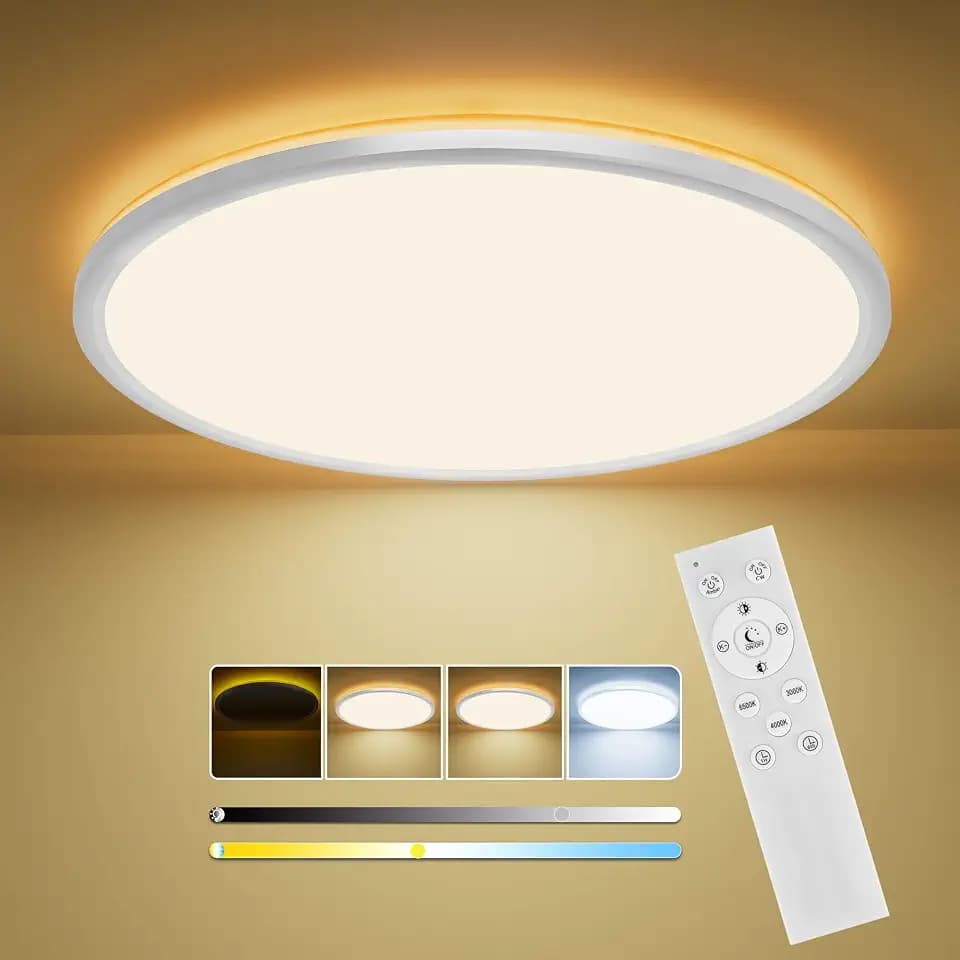 LED Deckenleuchte 24W, 2800LM Deckenlampe mit Fernbedienung Dimmbar 3000k-6500k, Nachtlicht 1800k 6W, Timer & Memory, Lampe für Schlafzimmer, Wohnzimmer, Flure, Küche, Balkon, Badezimmer