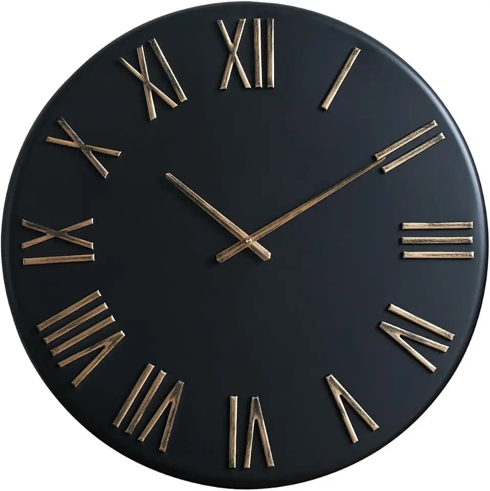 Large Modern Wall Clock, 24 inch, Matte Black, Metal Face, Quartz Movement