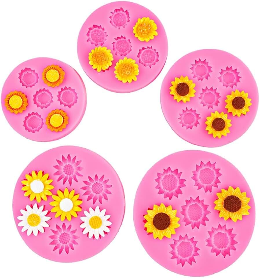 5Pcs Sunflower silicone Molds for DIY Cake Fondant Biscuit Cookies Sugar Pudding Chocolate Hard Candies Dessert Sugar Cupcake Decor