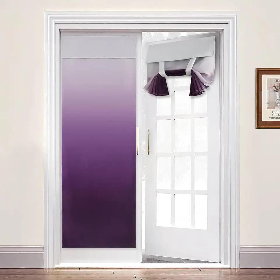 Yakamok Ombre Room Darkening Purple French Door Curtains for Doorways Magnet Block Light Thermal Insulated Boho Tie/Roll Up Shade for Kitchen Patio/Front/Sliding Glass Door Window W26xL68 Inch 1 Panel