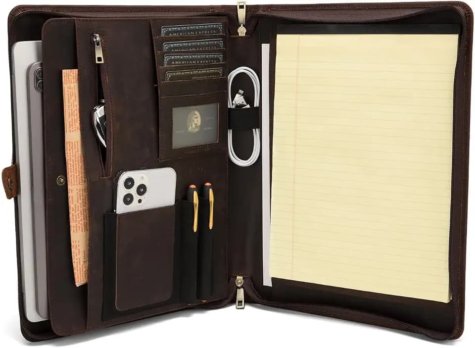 Leather Work Portfolio for Legal Size 8.5 x 14" Pad and 14" Laptop
