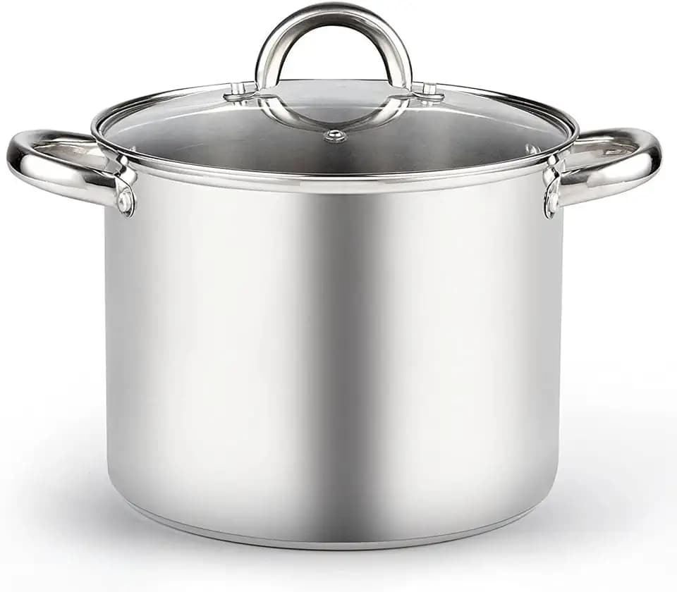 Cook N Home Basics 8 Quart Stainless Steel Stock Pot with Lid, Cooking Pot for Pasta, Soup, Sturdy Handle, Stockpot with Even Heating, Oven & Dishwasher Safe, Cookware for Canning, Boiling