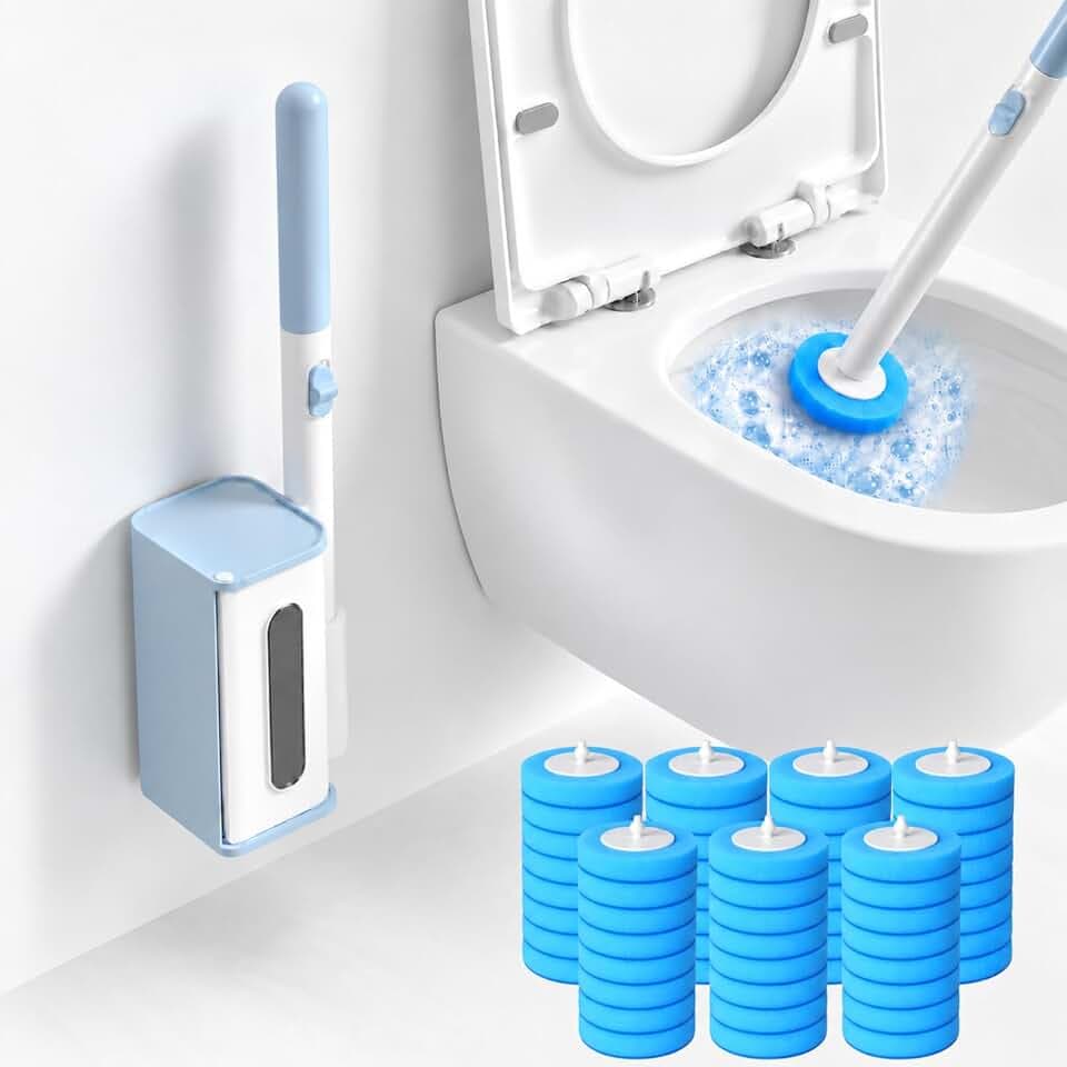 RV Toilet Brush & Holder, Disposable Toilet Bowl Cleaner Wand, 56 Refills