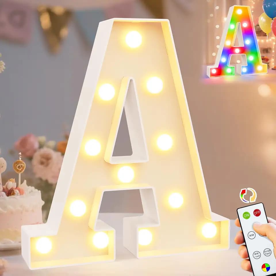Pooqla LED Light Up Letters, Warm White and Colorful Lighted Marquee Letters with Remote, Lighted Letter for Party Birthday Decorations, Gift for Girls Boys Night Light, Wedding Home Decor, Letter A