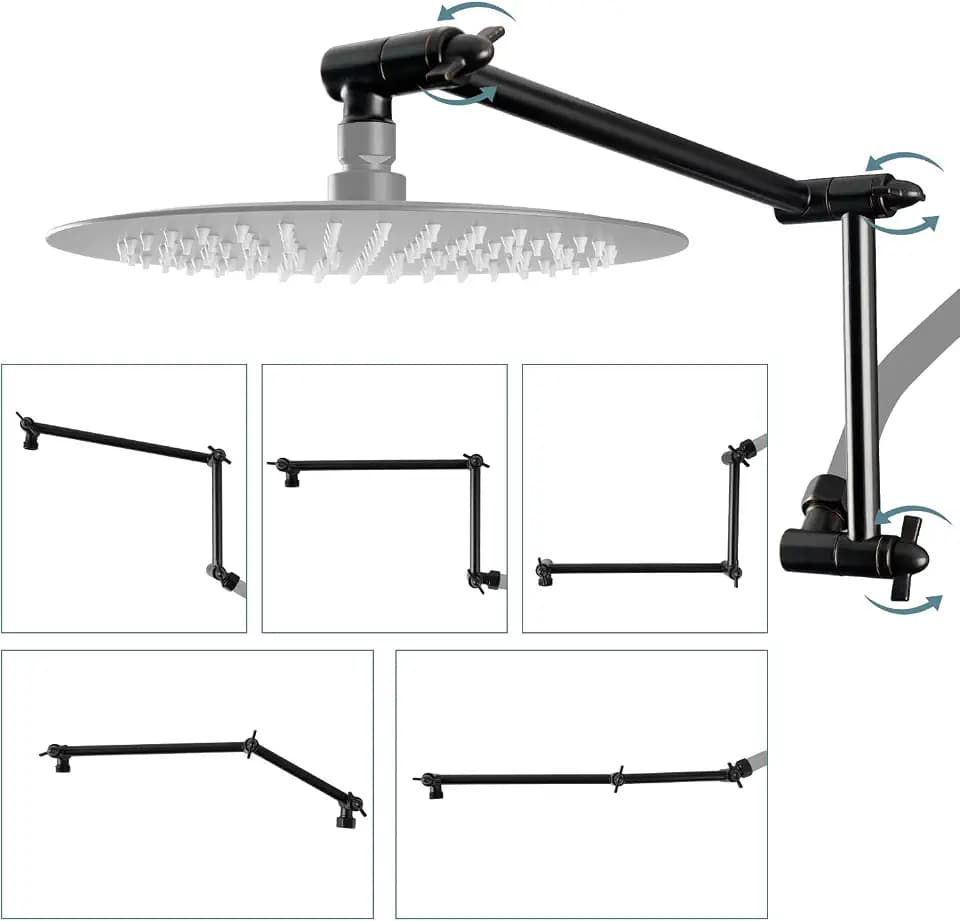 All Metal 16" Shower Head Extension Arm, Adjustable Shower Head Extender