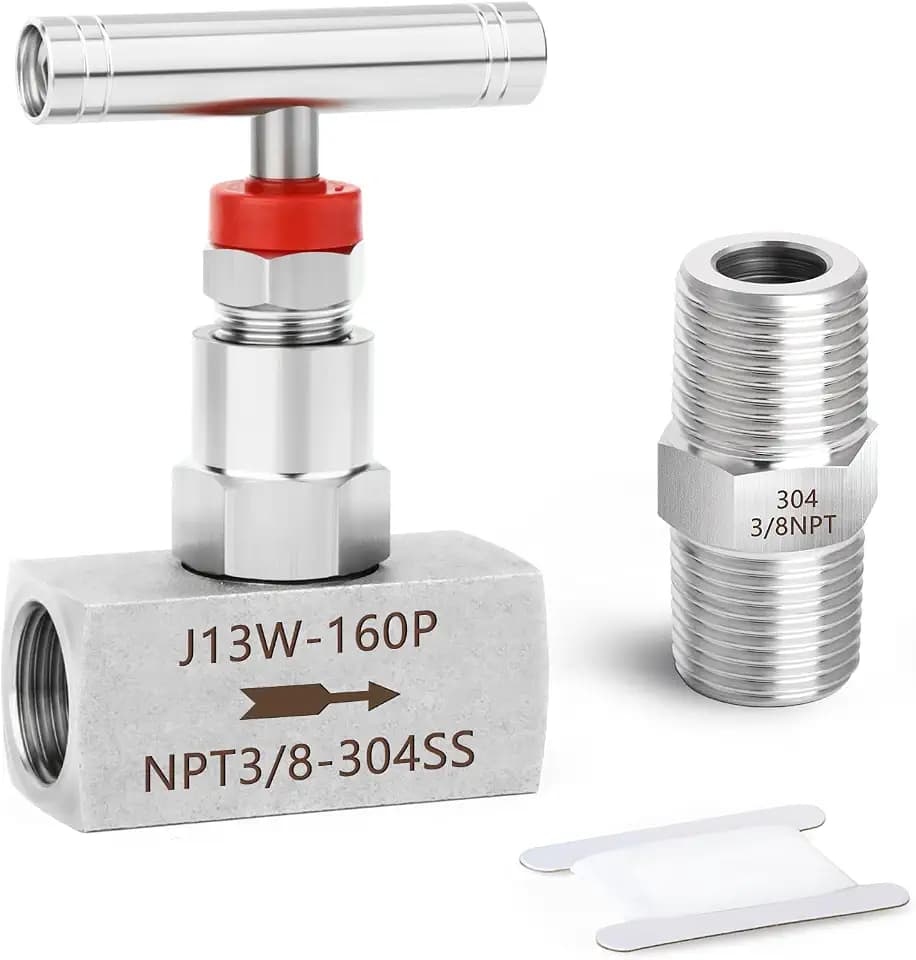 TAISHER 1PCS 304 Stainless Steel High Pressure Straight Needle Valve 3/8" Female NPT For Flow Control Water Gas Oil With Nipple