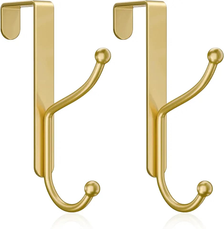 niffgaff Over Door Hook 2-Pack, Heavy Duty Door Hanger, Fits Interior Doors 1.4 Inches Thick, Organize Coats, Hats, Towels, and Bags for Entryways, Bathrooms, Bedrooms, and Kitchens, Gold