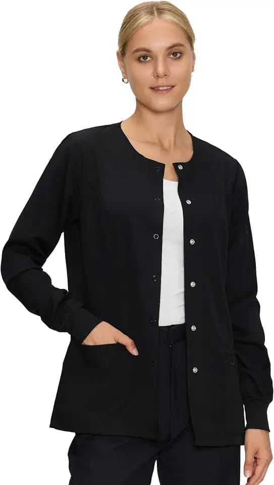 COZYFIT Scrub Jackets for Woman, Snap Front Nurse Jacket