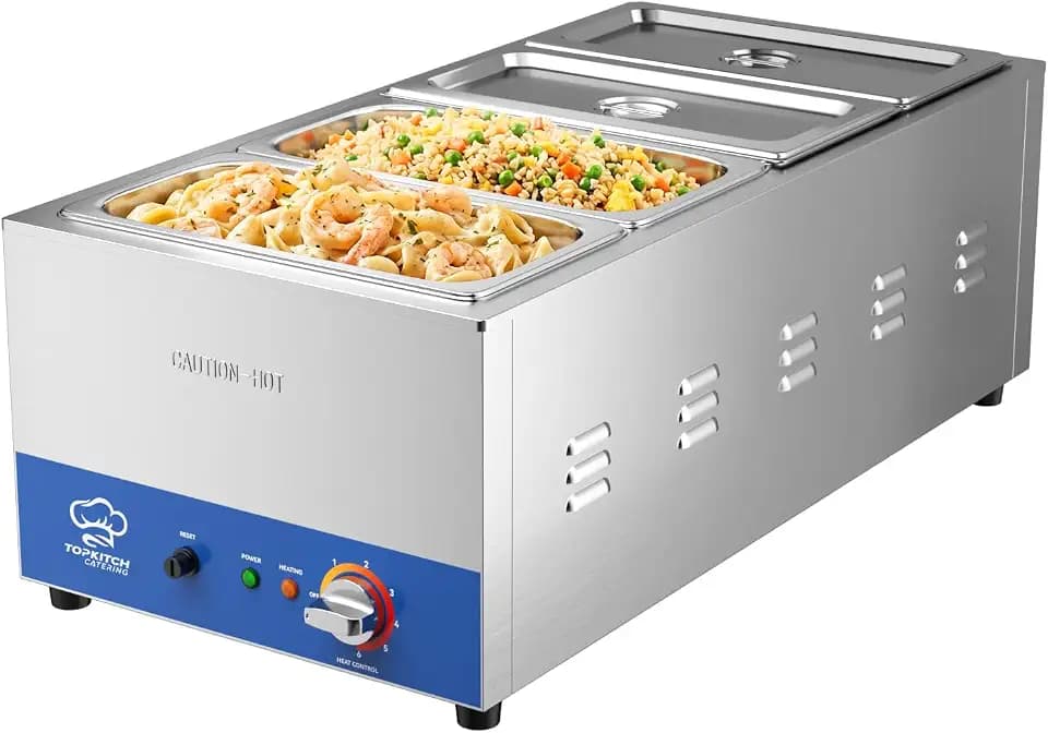 TOPKITCH ETL Listed 4-Pan Commercial Food Warmer with Seamless One-piece Tank & 4 of 1/3 Size GN Pan,120V 1500W Countertop Soup Station Steam Table for Buffet,Parties and Restaurants