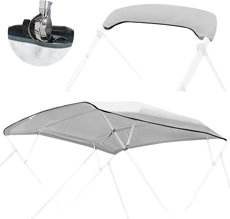 4 Bow Bimini Top Replacement Canvas with Light Hole and Storage Boot, 1200D Heavy Duty Waterproof Bimini Top Canvas Only Without Frame, 8'L 85"-90" W Grey