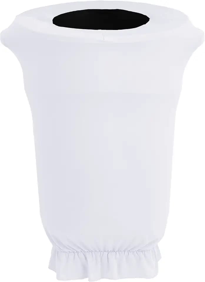 LA Linen Stretch Spandex Fitted Trash Can Cover for 55 Gallon on Wheels, Bin Waste Container Cover, Outdoor Indoor Patio Backyard Decor, White