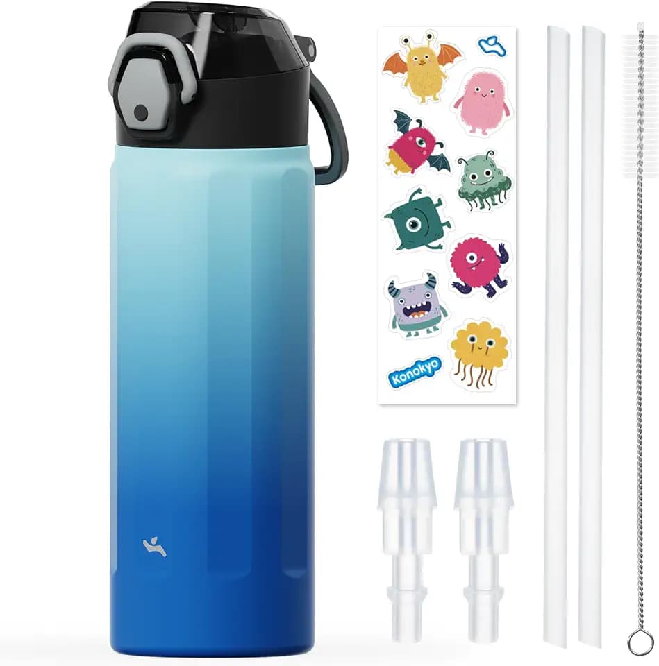 Konokyo FLOWPLAY 18oz Push-Button Insulated Water Bottle, Sky